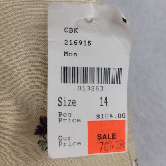 Cutter & Buck Size 14 Chino Linen Rayon Cream Floral Embroidered Lined Pants - Picture 5 of 12